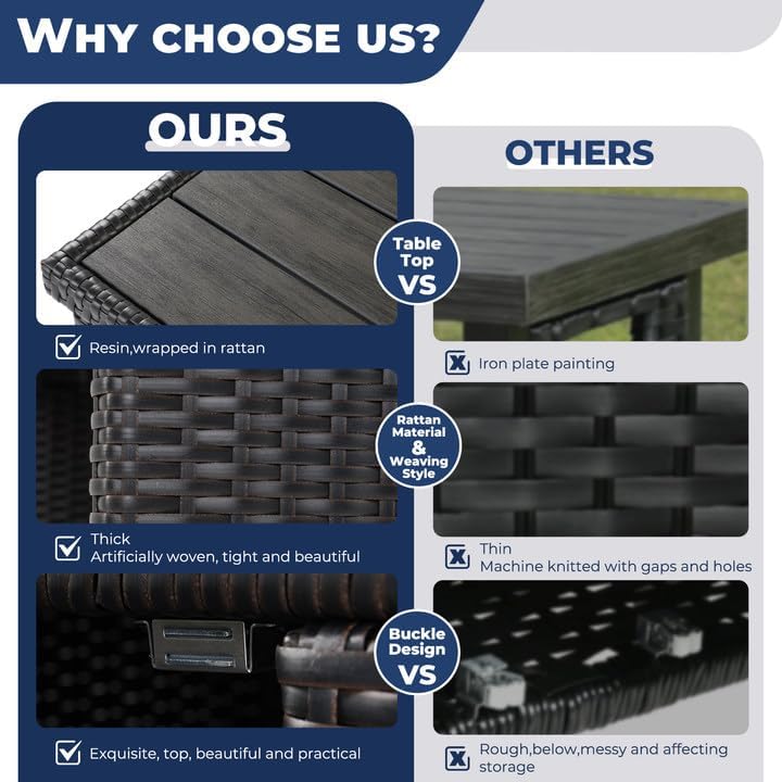 LIFERECORD Outdoor Waterproof Wicker Storage Cabinet, 2-Door Buffet Sideboard with Shelves, Rust-Proof Steel Frame, Patio Bar Table for Garden/Kitchen