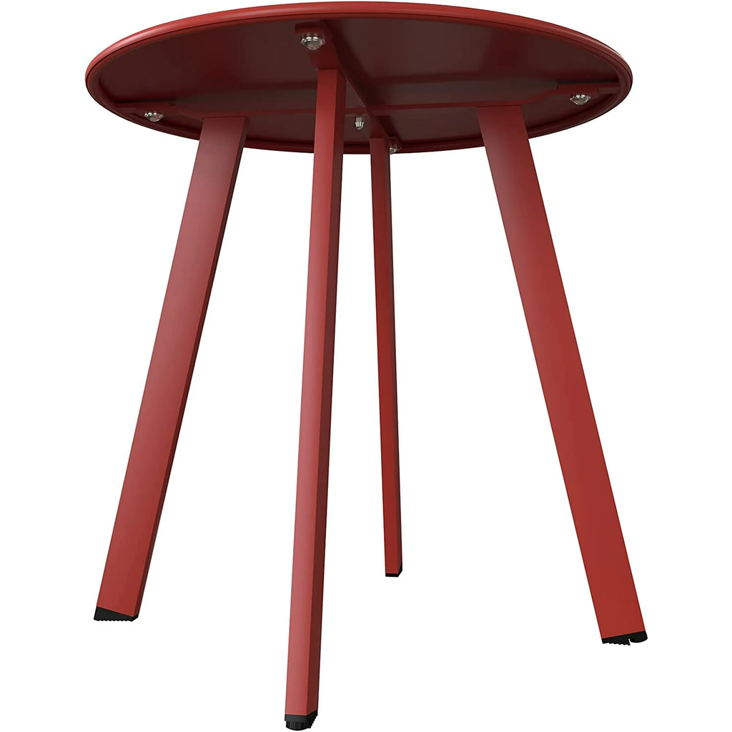 LIFERECORD Small Side Table – Indoor & Outdoor Steel Powder Coated Round Patio Table with Square Legs for Patio, Living Room, Bedroom, Red