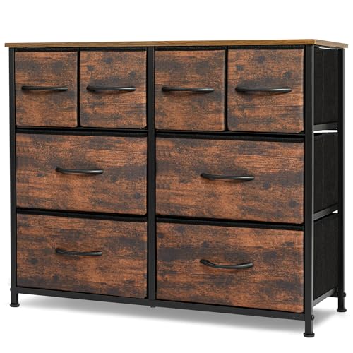 ACCVER Dresser for Bedroom 8 Storage drawer, Fabric Closet Chests Organizer Tower with Wooden Top Metal Frame for Living Room Hallway Entryway