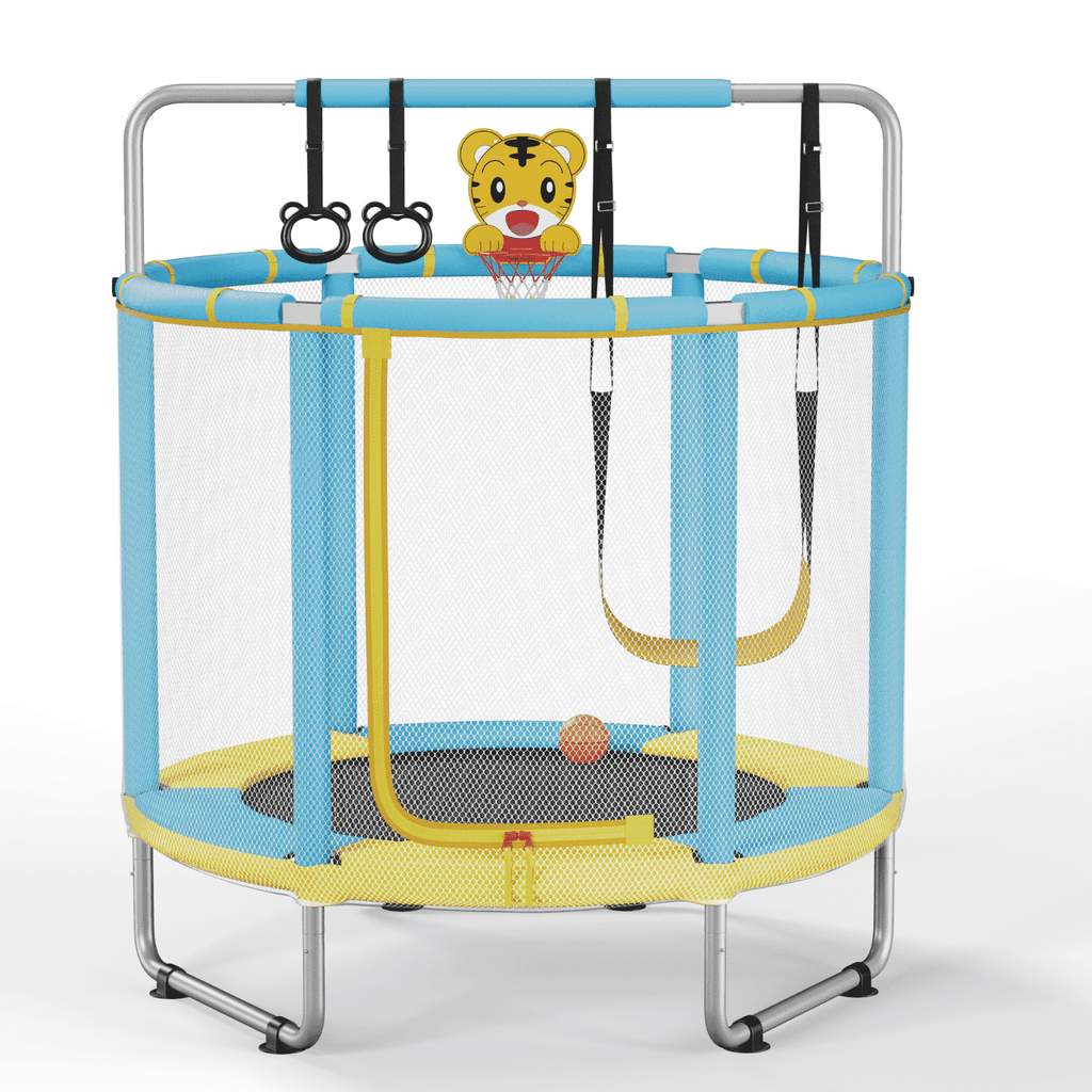 Airdown 55'' Kids Trampoline with Basketball Hoop and Net – Indoor Outdoor Mini Trampoline with Swing, for Toddlers and Children