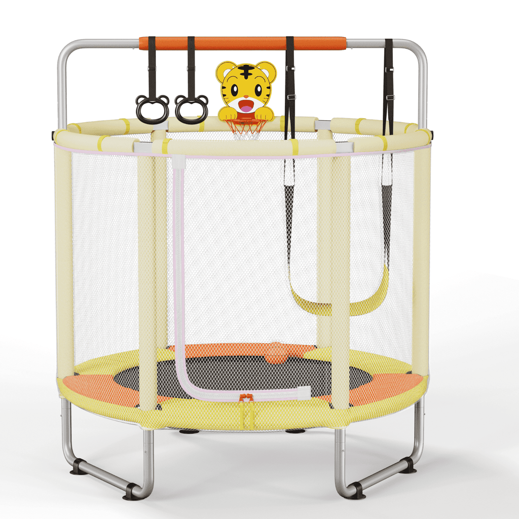 Airdown 55'' Kids Trampoline with Basketball Hoop and Net – Indoor Outdoor Mini Trampoline with Swing, for Toddlers and Children