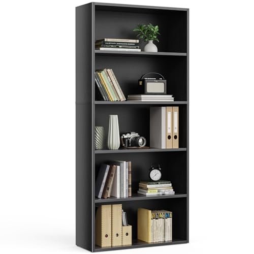 LIFERECORD Bookshelf, 5-Tier Bookcase, Wooden Book Shelf, Open Storage Shelf, 9.25 x 23.82 x 52.95 Inches, for Living Room, Home Office, Dinning Room, Black