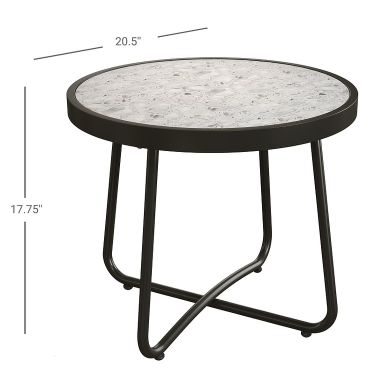 LIFERECORD Outdoor Patio 20-inch Round Outdoor Side Table with Ceramic Tile Top, Weather Resistant Steel Patio End Table for Porch, Garden, Balcony, Creamy White