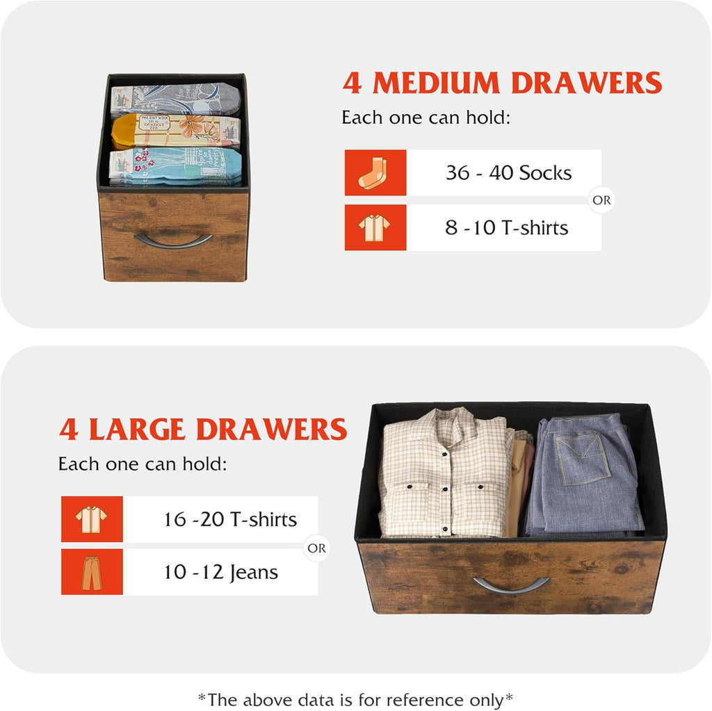 ACCVER Dresser for Bedroom 8 Storage drawer, Fabric Closet Chests Organizer Tower with Wooden Top Metal Frame for Living Room Hallway Entryway