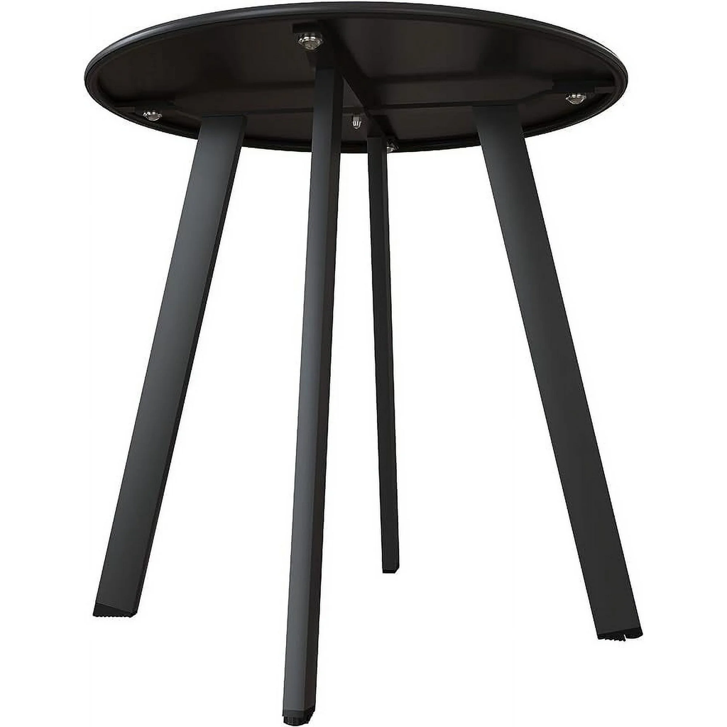 LIFERECORD Small Side Table – Indoor & Outdoor Steel Powder Coated Round Patio Table with Square Legs for Patio, Living Room, Bedroom, Black