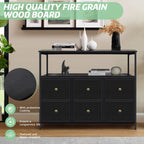 ACCVER 6-Drawer Dresser with Shelves, TV Stand with Fabric Drawers for Living Room, Closet and Chest for Bedroom & Apartment, Clothes Storage Organizer, Black