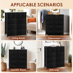 ACCVER Dresser for Bedroom 10 Storage drawer, Fabric Closet Chests Organizer Tower with Wooden Top Metal Frame for Living Room Hallway Entryway