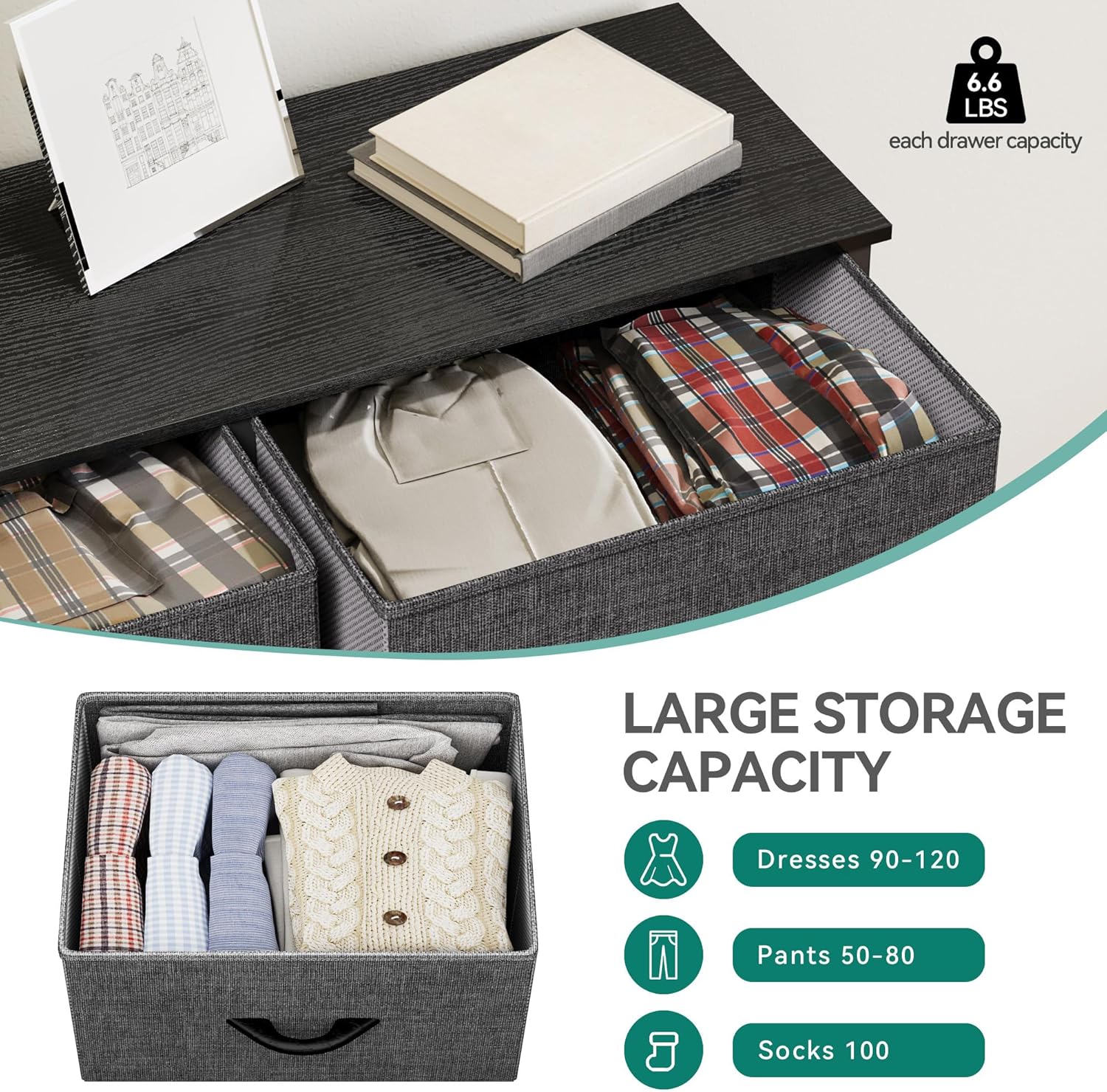 ACCVER Dresser for Bedroom 8 Storage drawer, Fabric Closet Chests Organizer Tower with Wooden Top Metal Frame for Living Room Hallway Entryway