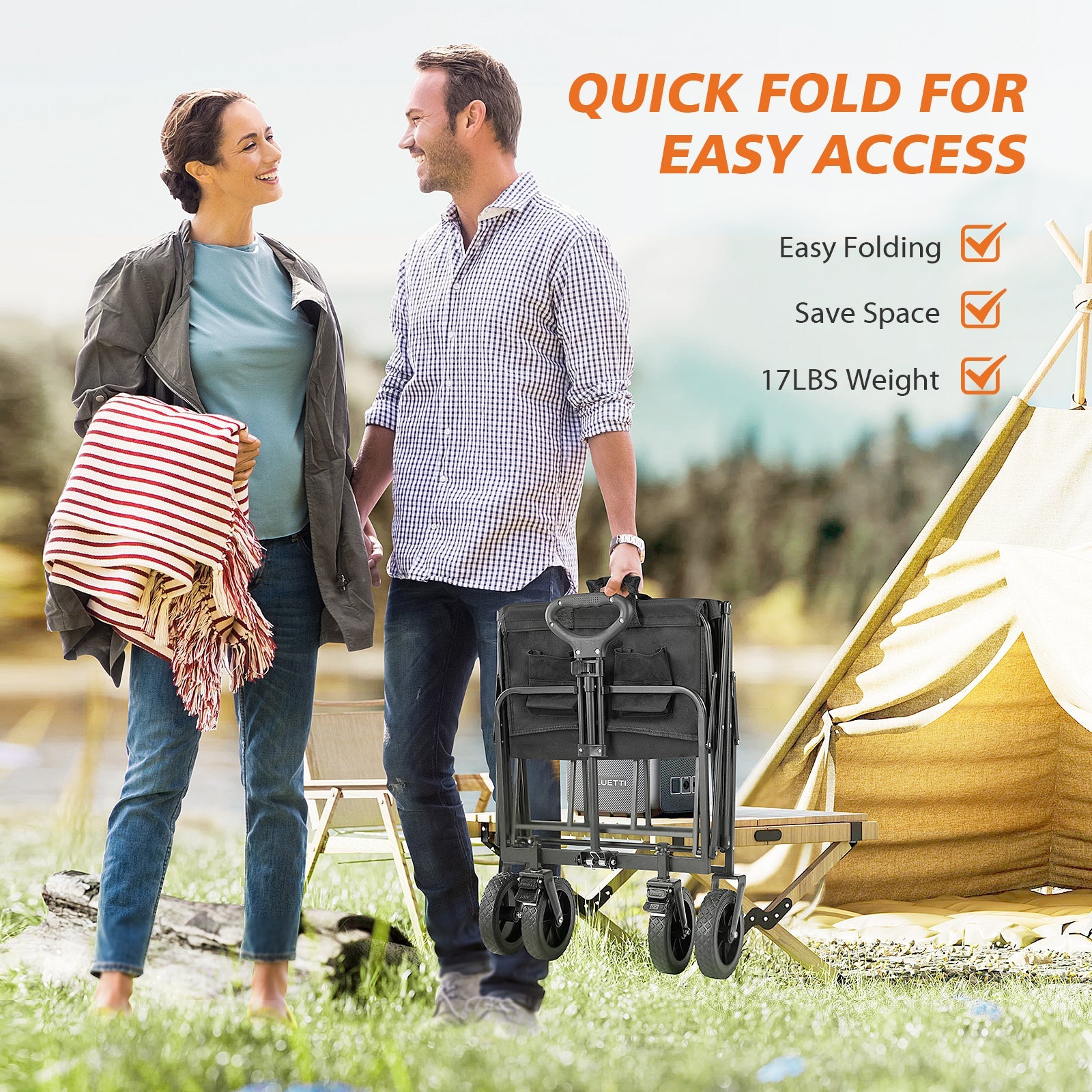 ACCVER Heavy Duty Collapsible Wagon Cart - 400LBS Capacity Folding Utility Cart w/ All-Terrain Wheels, Drink Holders for Camping, Beach, Grocery, Sports (Foldable & Portable), Extra Large Black