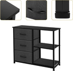 ACCVER 3-Drawer Fabric Dresser with Shelves, Closet and Chest for Bedroom, Clothes Storage Organizer, for Living Room, Apartment, Dark Grey