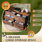 ACCVER 5-Drawer Fabric Dresser with Wood Top & Metal Frame, Closet and Chest for Bedroom, Clothes Storage Organizer, for Living Room, Apartment,Brown