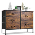 ACCVER 5-Drawer Fabric Dresser with Wood Top & Metal Frame, Closet and Chest for Bedroom, Clothes Storage Organizer, for Living Room, Apartment,Brown
