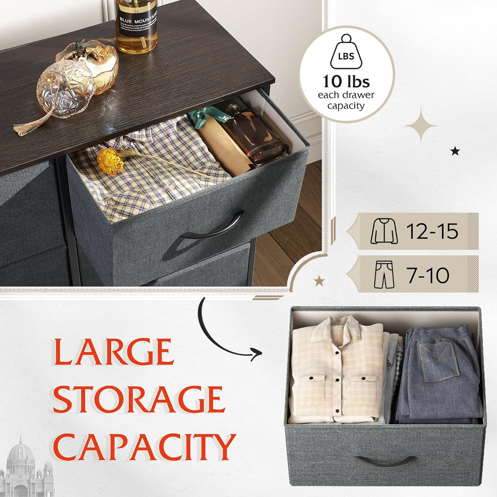 ACCVER Dresser for Bedroom 6 Storage drawer, Fabric Closet Chests Organizer Tower with Wooden Top Metal Frame for Living Room Hallway Entryway
