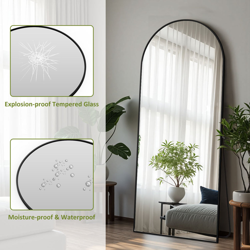 ACCVER 16"x60" Full Length Mirror - Classic Standing Mirror, Durable Aluminum Frame & Tempered Glass, Lean-to or Wall Mount for Bedroom/Dressing Room/Living Room, Arhced, Black
