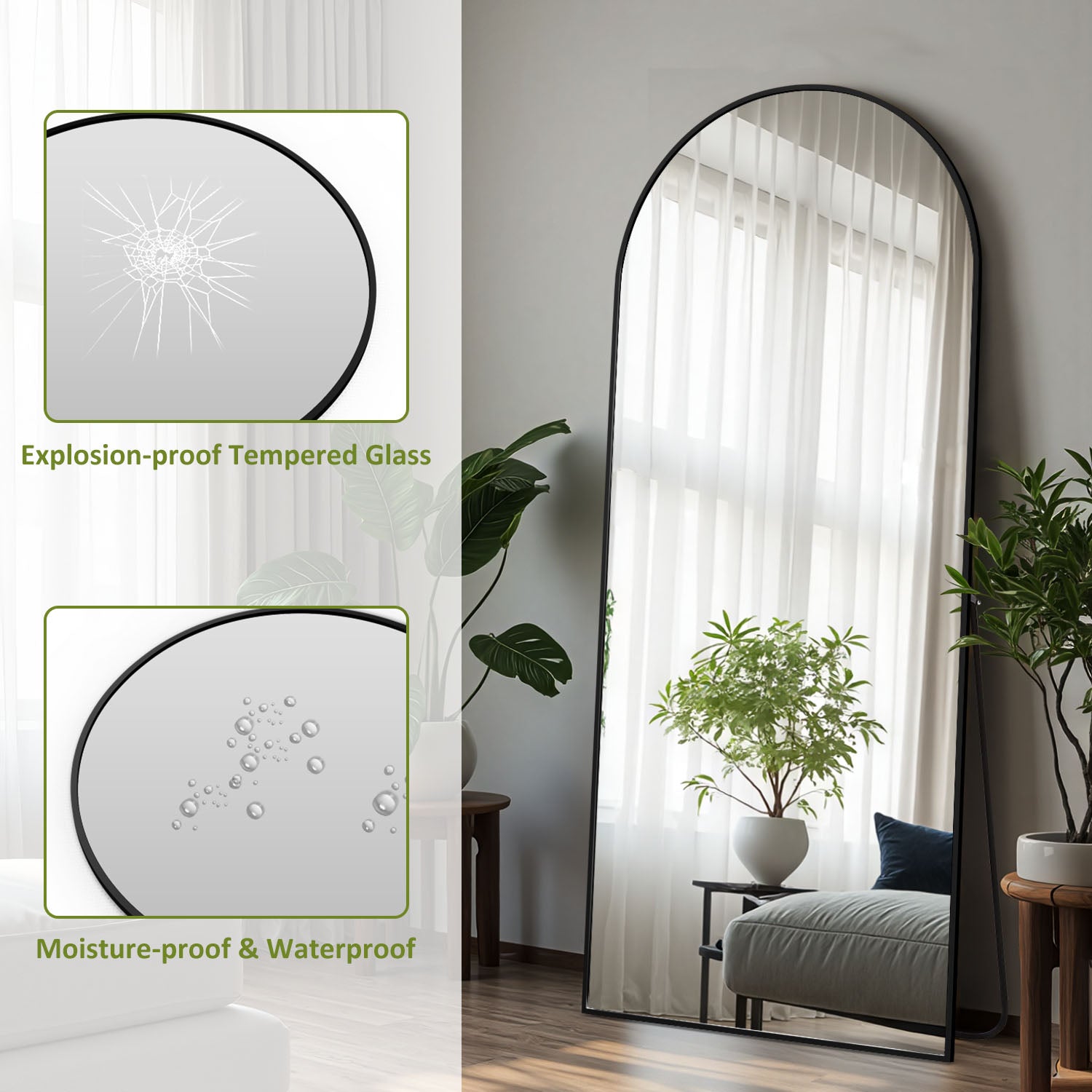 ACCVER 16"x60" Full Length Mirror - Classic Standing Mirror, Durable Aluminum Frame & Tempered Glass, Lean-to or Wall Mount for Bedroom/Dressing Room/Living Room, Arhced, Black