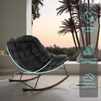 Outdoor Rocking Chair E-Coated Rocking Chair with Cushion Outdoor Rocker Recliner Chair for Patio Porch Garden Backyard, Gray