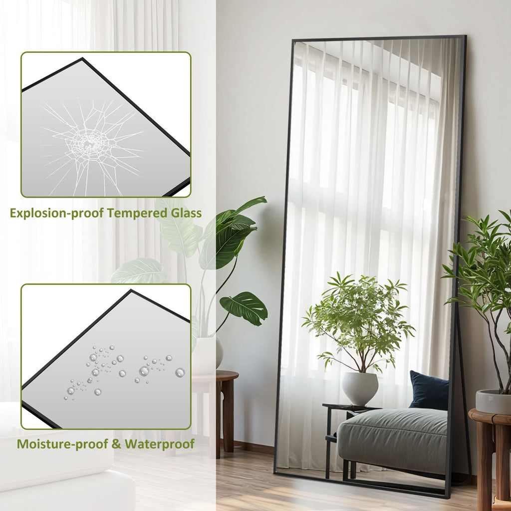 ACCVER 26"x71" Full Length Mirror - Classic Standing Mirror, Durable Aluminum Frame & Tempered Glass, Lean-to or Wall Mount for Bedroom/Dressing Room/Living Room, Rectangle, Black