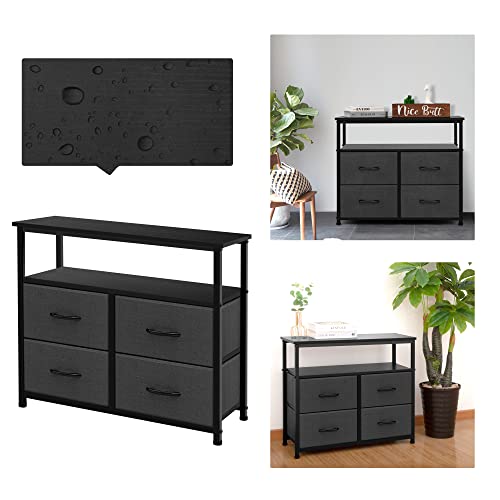 ACCVER Dresser for Bedroom TV Stand with Storage Entertainment Center Dresser with 4 Fabric Drawers with Open Storage Shelf for Bedroom Living Room Hallway