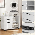 LIFERECORD 3-Drawer Lateral File Cabinet with Wheels, Mobile Rolling File Cabinet with Adjustable Shelf, Printer Stand for Home Office, Under Desk Storage Organizer, Wood Filing Cabinet White