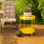 LIFERECORD 2-Tier Round Metal End Table with Removable Tray – Small Space-Saving Side Table for Living Room, Bedroom, Balcony, Patio, Yellow