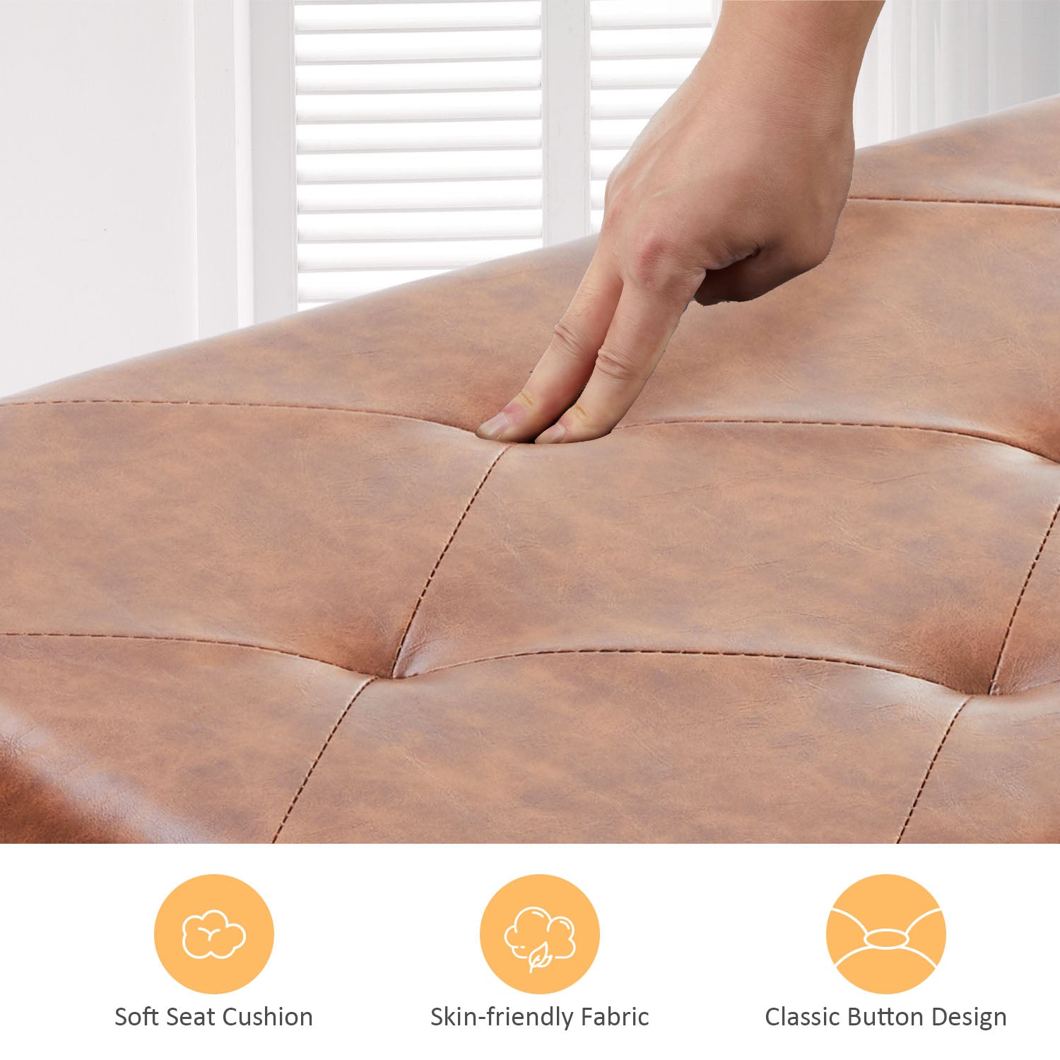 ACCVER 30" Storage Bench - Faux Leather Foldable Ottoman Upholstered Entryway Bench, 400lbs Large End of Bed Bench with Storage Chest for Bedroom, Living Room, Brown