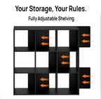 LIFERECORD 9 Cube Storage Organizer, 11x11 Cube Bookshelf with 5 Removable Back Panels, Open Cube Shelf for Living Room, Bedroom, Home Office, Kids Room, 35.9" L x 11.6" W x 35.2" H Black