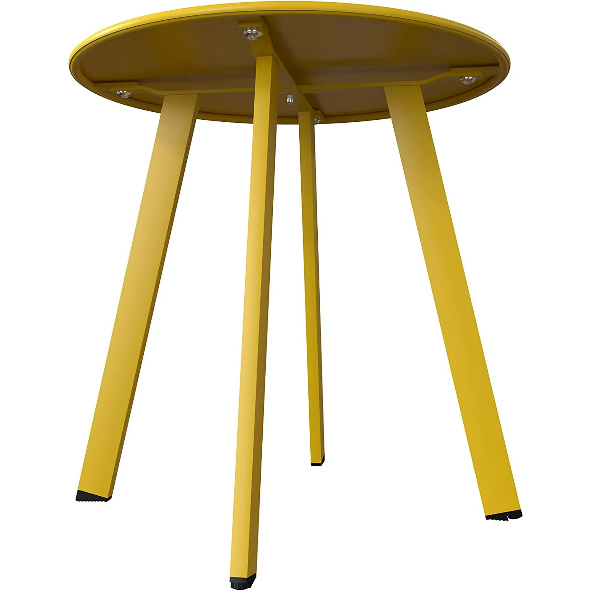 LIFERECORD Small Side Table – Indoor & Outdoor Steel Powder Coated Round Patio Table with Square Legs for Patio, Living Room, Bedroom, Yellow