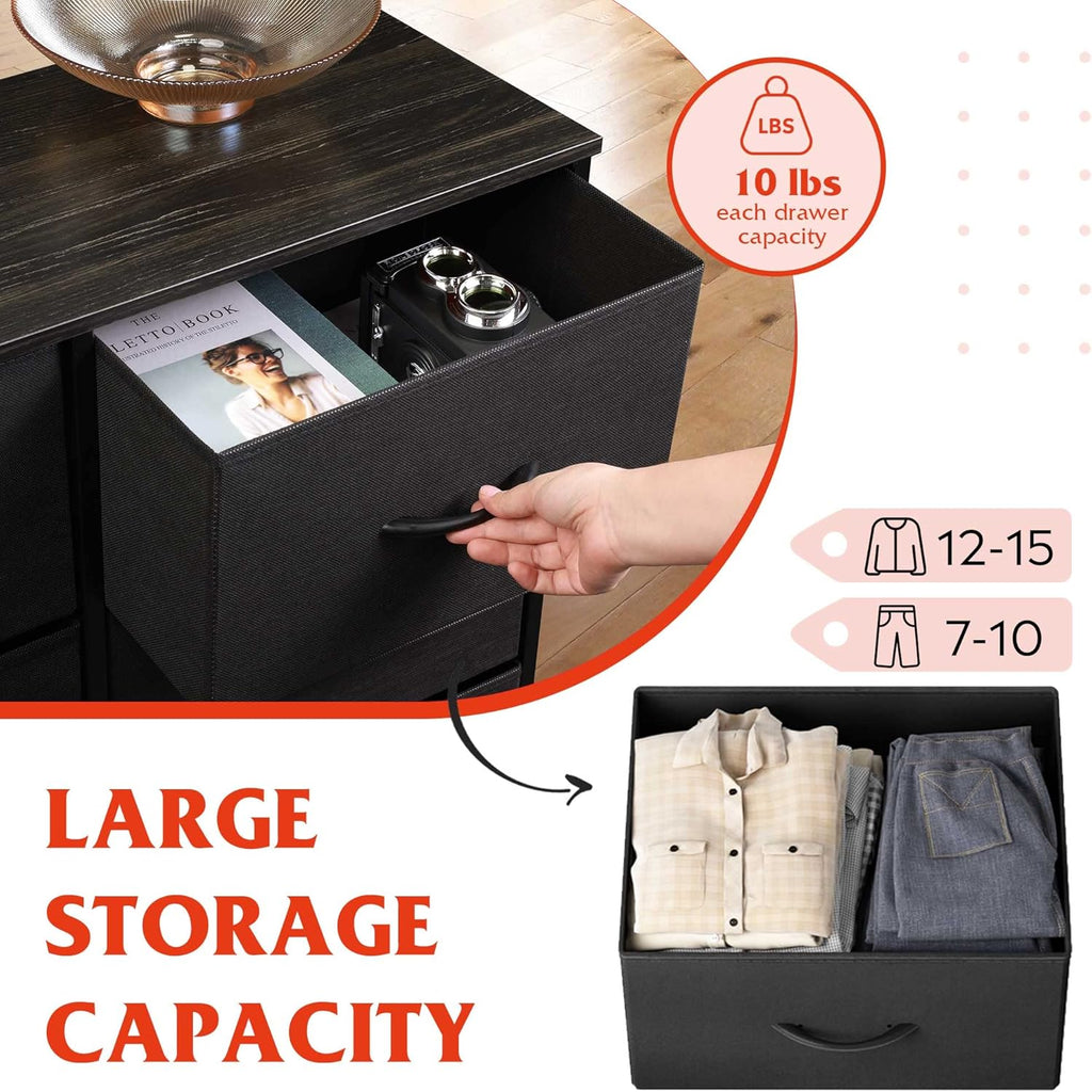 ACCVER 10-Drawer Fabric Dresser with Wood Top & Metal Frame, Closet and Chest for Bedroom, Clothes Storage Organizer, for Living Room, Apartment,Black