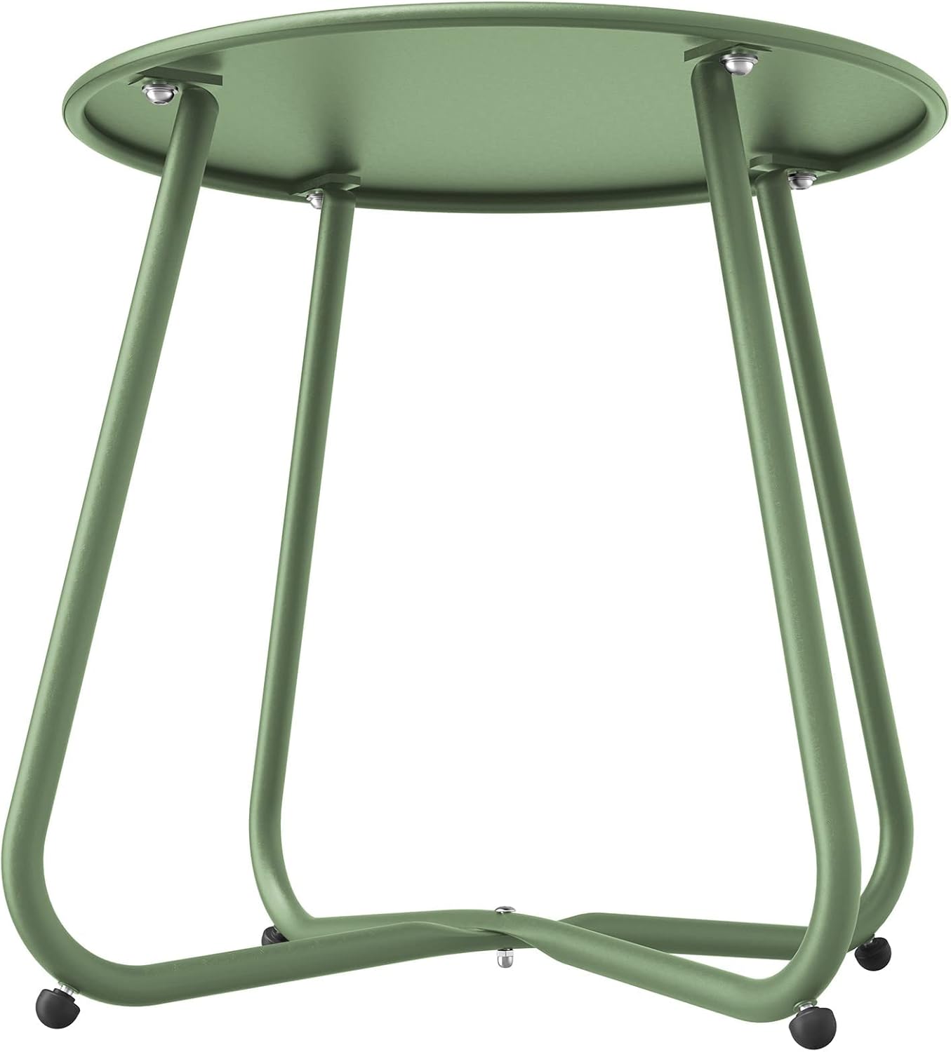 ACCVER Outdoor Side Table, 18-inch Small Round Side Snack Table with Adjustable Feet, Anti-Rust Metal End Accent Table for Patio Porch Balcony, Green