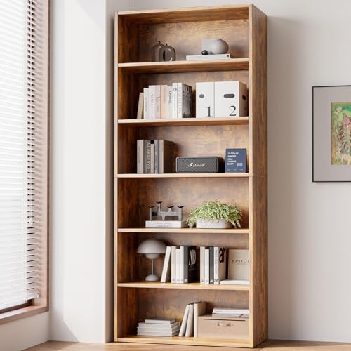 LIFERECORD Bookshelf, 6-Tier Bookcase, Wooden Book Shelf, Open Storage Shelf, 9.4 x 23.6 x 52.8 Inches, for Living Room, Home Office, Dinning Room, Rustic Brown