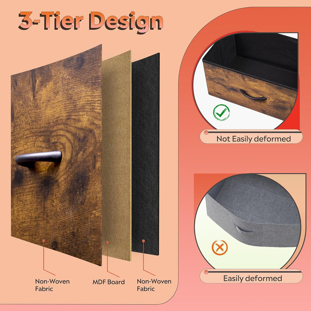 ACCVER 13-Drawer Fabric Dresser with Wood Top & Metal Frame, Closet and Chest for Bedroom, Clothes Storage Organizer, for Living Room, Apartment,Brown