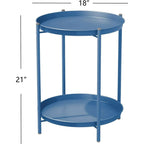 LIFERECORD 2-Tier Round Metal End Table with Removable Tray – Small Space-Saving Side Table for Living Room, Bedroom, Balcony, Patio, Blue