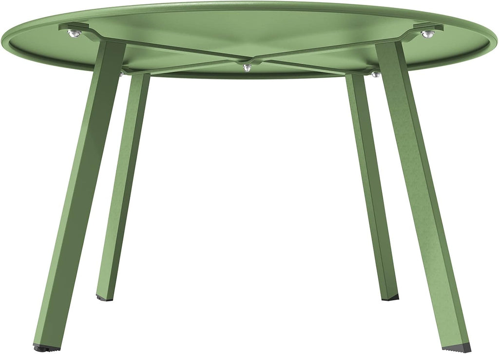 ACCVER 28 Inch Round Outdoor Coffee Table - Weatherproof Steel Patio Side Table for Deck, Backyard Outdoor & Indoor Use, Green
