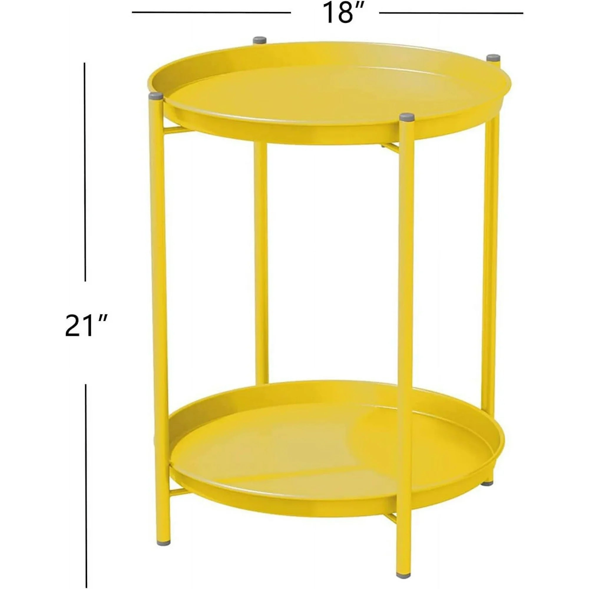 LIFERECORD 2-Tier Round Metal End Table with Removable Tray – Small Space-Saving Side Table for Living Room, Bedroom, Balcony, Patio, Yellow