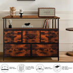 ACCVER 5-Drawer Dresser with Shelves, TV Stand with Fabric Drawers for Living Room, Closet and Chest for Bedroom & Apartment, Clothes Storage Organizer, Brown