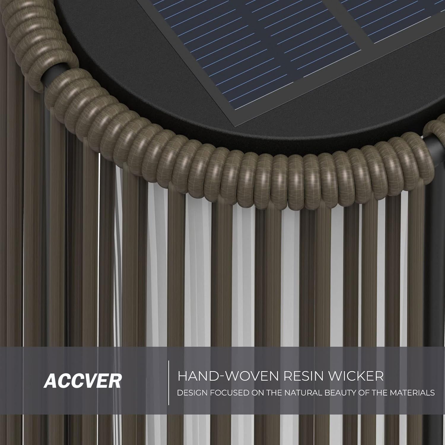 ACCVER Outdoor Floor Lamp 2-Pack, All-Weather Wicker Outdoor Solar Floor Lights, Waterproof, Dark Brown