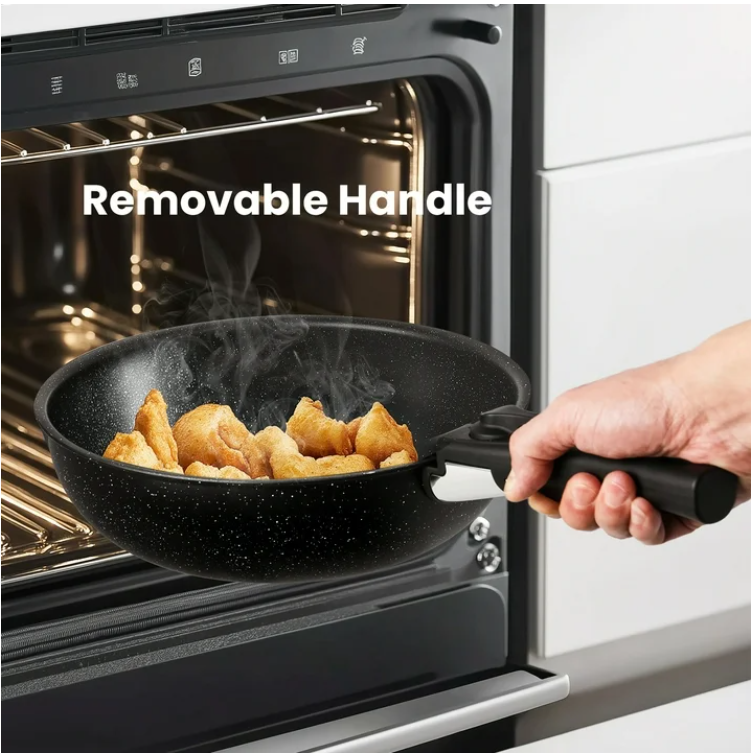 LIFERECORD 12-Piece Nonstick Pots and Pans Set, Granite Coating Cookware Set with Detachable Handle, Induction Compatible, Oven & Dishwasher Safe, Includes Frying Pans, Saucepan & Utensils Black