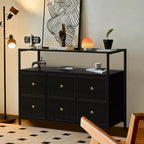 ACCVER 6-Drawer Dresser with Shelves, TV Stand with Fabric Drawers for Living Room, Closet and Chest for Bedroom & Apartment, Clothes Storage Organizer, Black