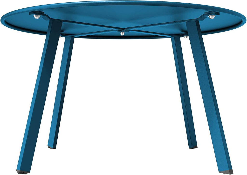 ACCVER 28 Inch Round Outdoor Coffee Table - Weatherproof Steel Patio Side Table for Deck, Backyard Outdoor & Indoor Use, Peacock Blue
