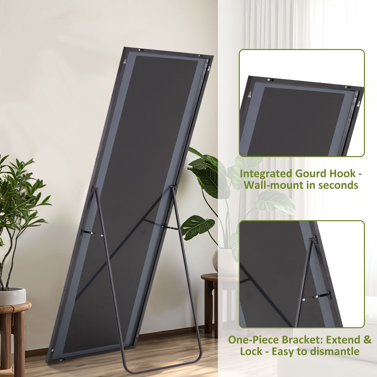 ACCVER 16"x60" Full Length Mirror - Classic Standing Mirror, Durable Aluminum Frame & Tempered Glass, Lean-to or Wall Mount for Bedroom/Dressing Room/Living Room, Rectangle, Black