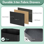 ACCVER 5-Drawer Fabric Dresser with Wood Top & Metal Frame, Closet and Chest for Bedroom, Clothes Storage Organizer, for Living Room, Apartment,Black