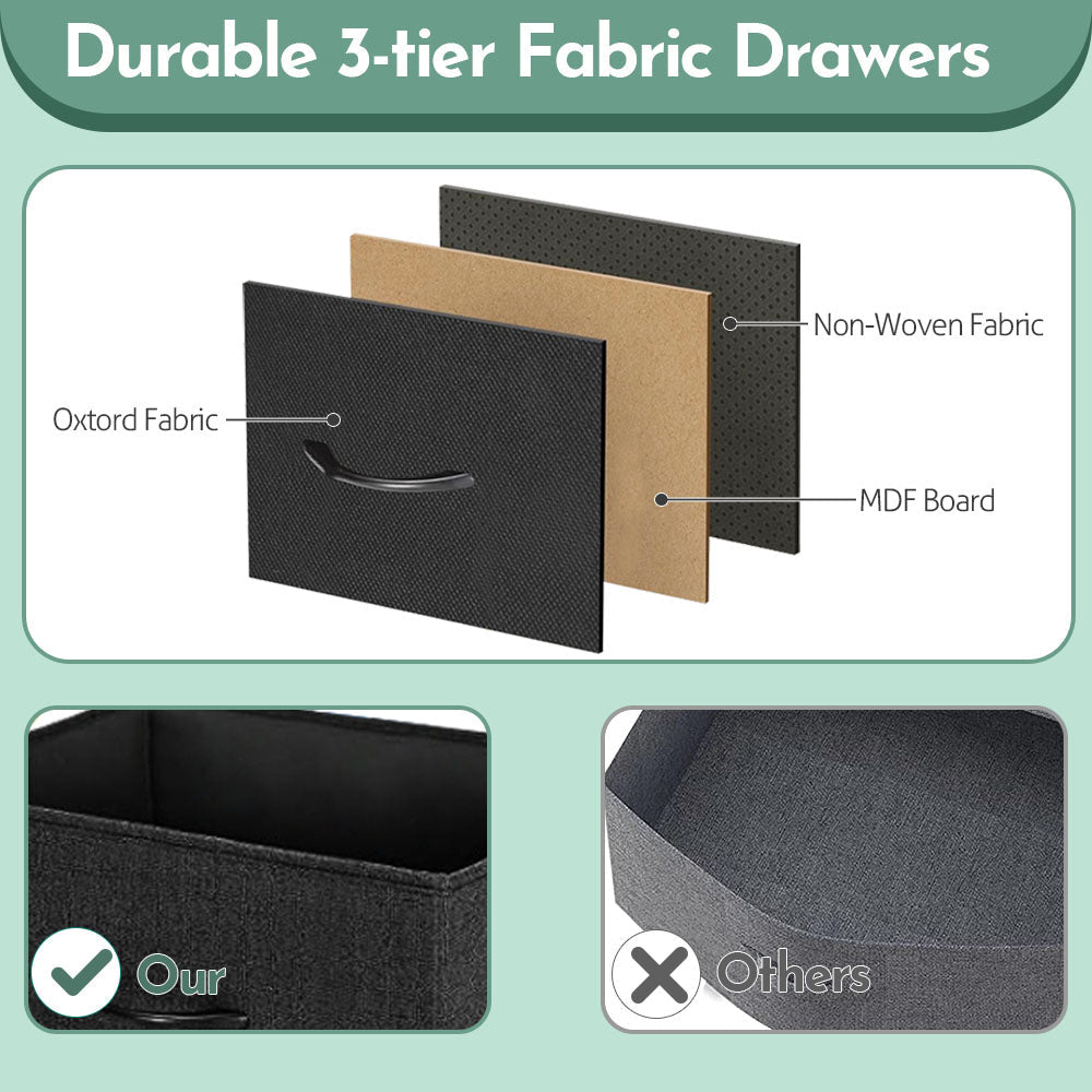 ACCVER 5-Drawer Fabric Dresser with Wood Top & Metal Frame, Closet and Chest for Bedroom, Clothes Storage Organizer, for Living Room, Apartment,Black