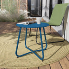 ACCVER Outdoor Side Table, 18-inch Small Round Side Snack Table with Adjustable Feet, Anti-Rust Metal End Accent Table for Patio Porch Balcony, Blue