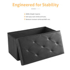 ACCVER 30" Storage Bench - Faux Leather Foldable Ottoman Upholstered Entryway Bench, 400lbs Large End of Bed Bench with Storage Chest for Bedroom, Living Room, Black
