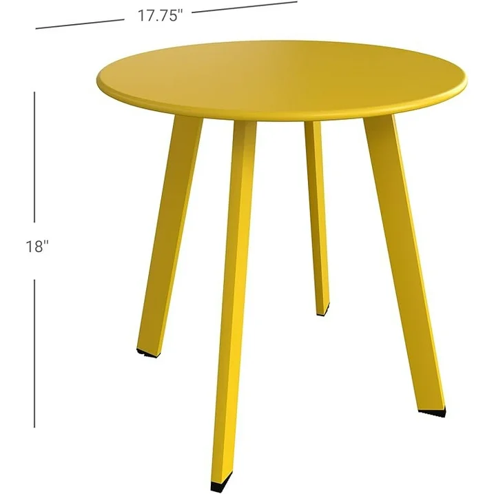 LIFERECORD Small Side Table – Indoor & Outdoor Steel Powder Coated Round Patio Table with Square Legs for Patio, Living Room, Bedroom, Yellow