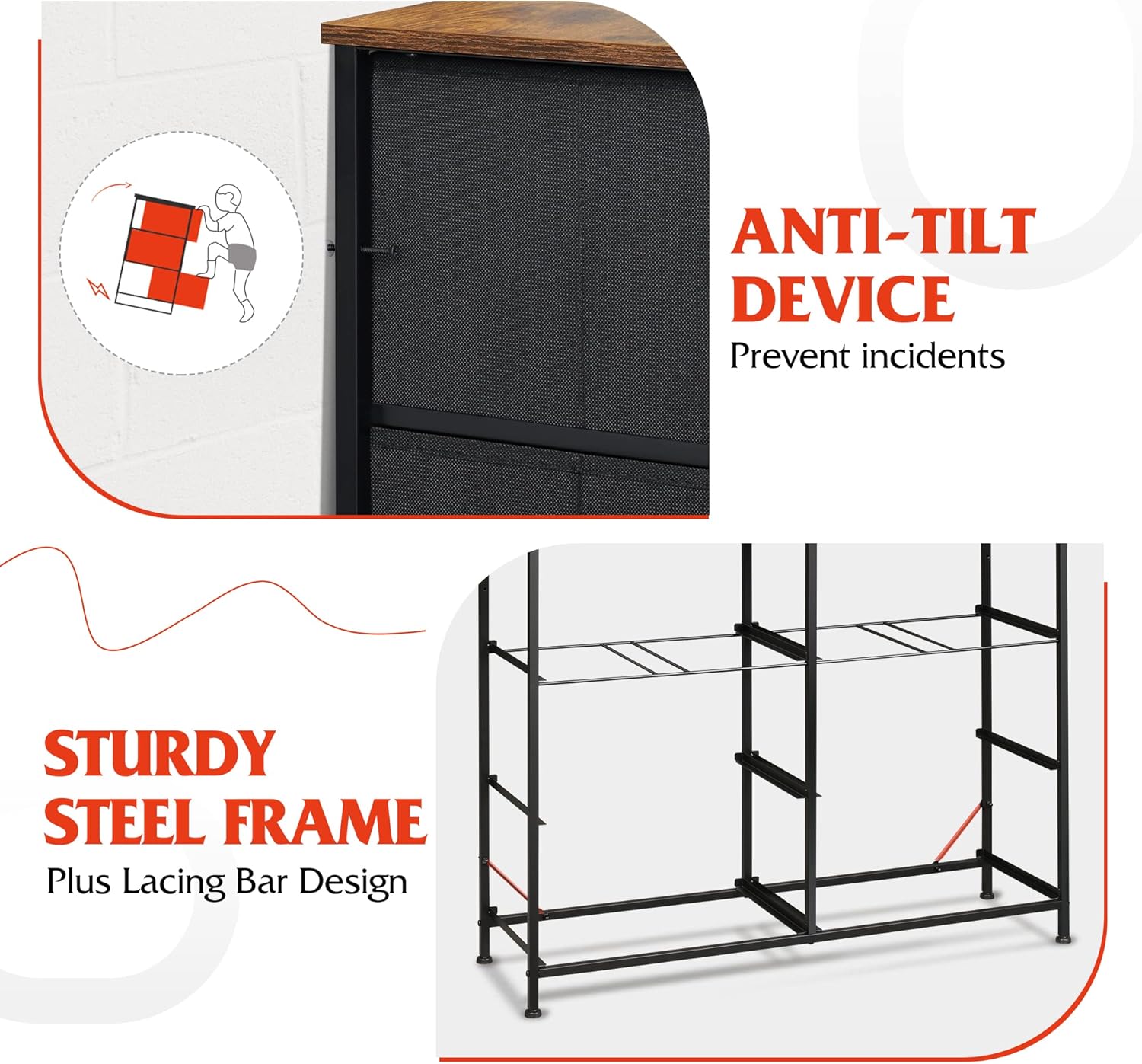 ACCVER Dresser for Bedroom 8 Storage drawer, Fabric Closet Chests Organizer Tower with Wooden Top Metal Frame for Living Room Hallway Entryway