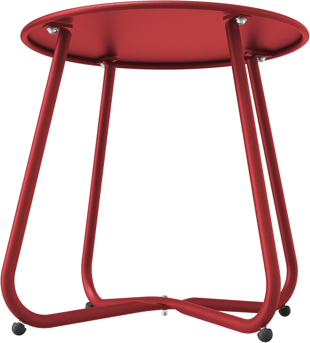 ACCVER Outdoor Side Table, 18-inch Small Round Side Snack Table with Adjustable Feet, Anti-Rust Metal End Accent Table for Patio Porch Balcony, Red