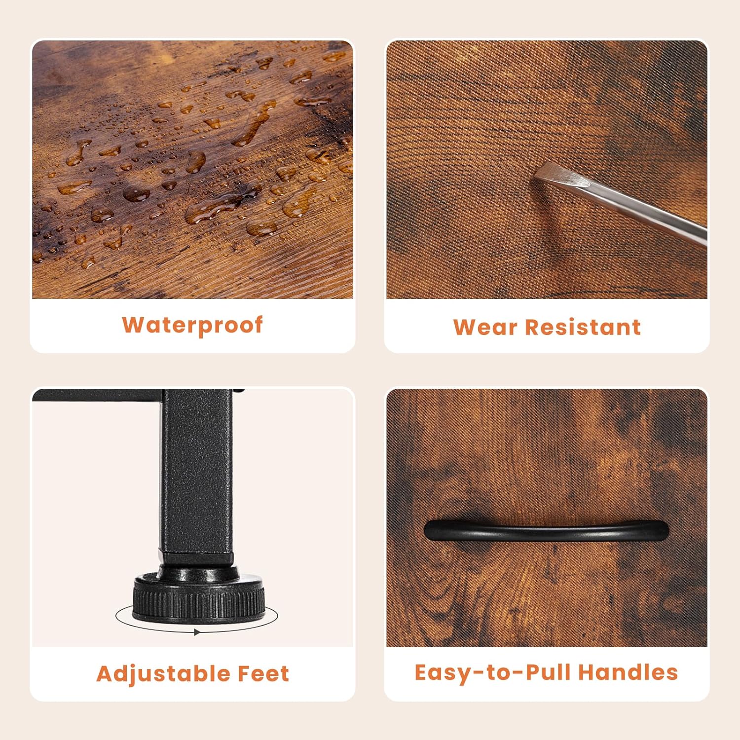 ACCVER 5-Drawer Fabric Dresser for Bedroom, Wood Top TV Stand, Closet and Chest, Clothes Storage Organizer, for Living Room, Apartment, Brown