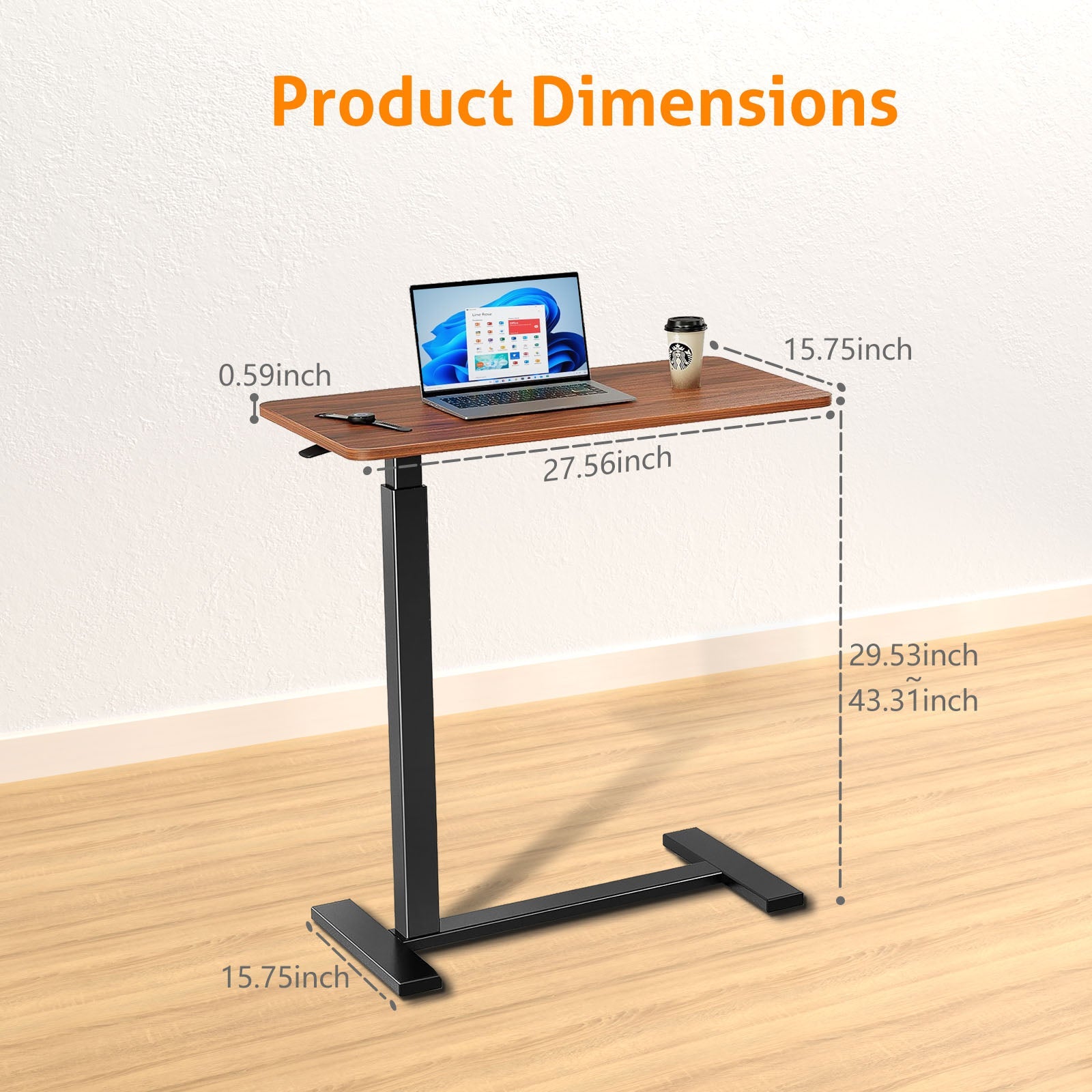 ACCVER Adjustable Overbed Table with Wheels for Hospital and Home Use, Rolling Laptop Desk and Mobile Standing Desk Portable Convenient Height, Brown