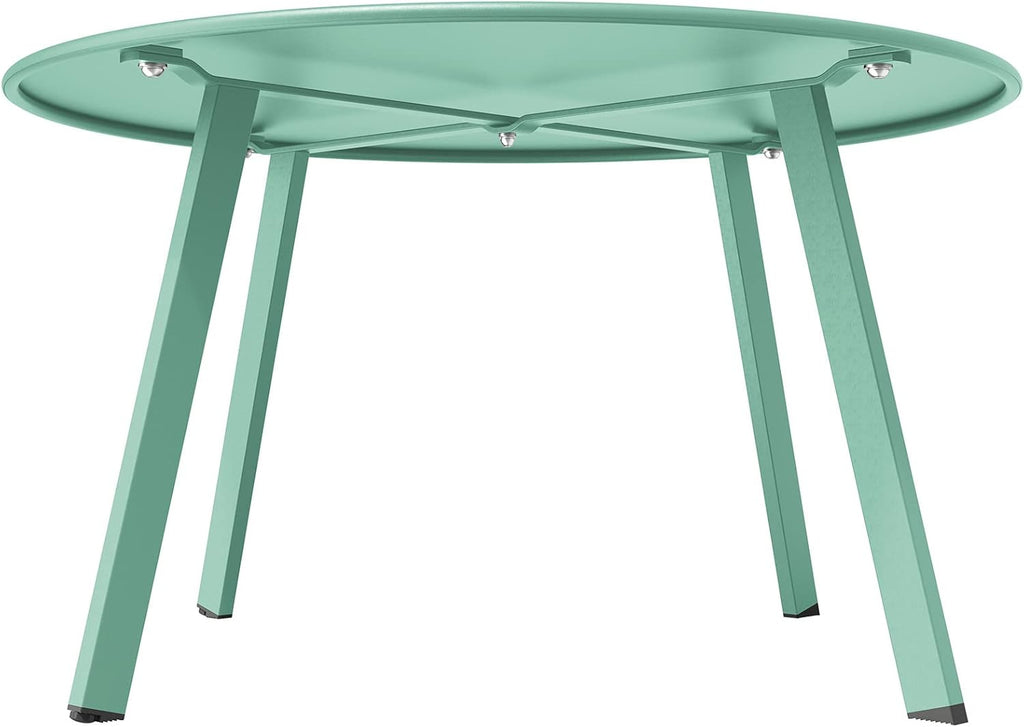 ACCVER 28 Inch Round Outdoor Coffee Table - Weatherproof Steel Patio Side Table for Deck, Backyard Outdoor & Indoor Use, Mint Green